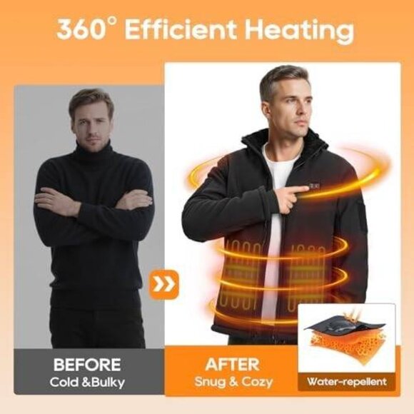 Windproof Heated Jacket with Detachable Hood & 16000mAh Battery Hunting Fishing - Picture 5 of 6